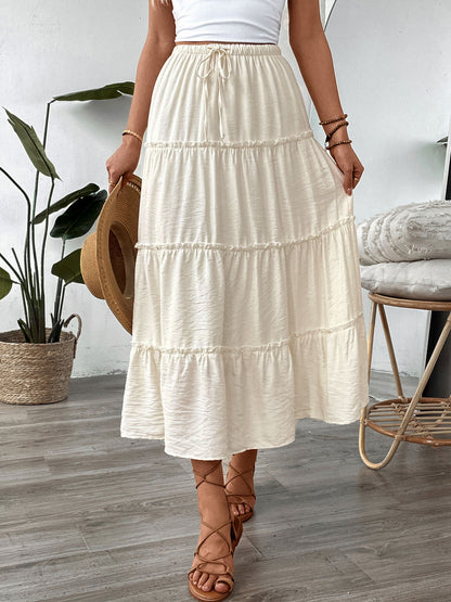 Ivory Tiered Midi Skirt