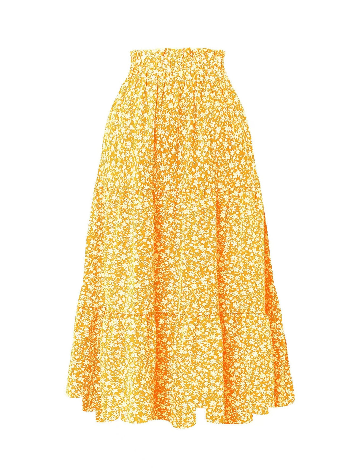 Yellow Floral Midi Skirt