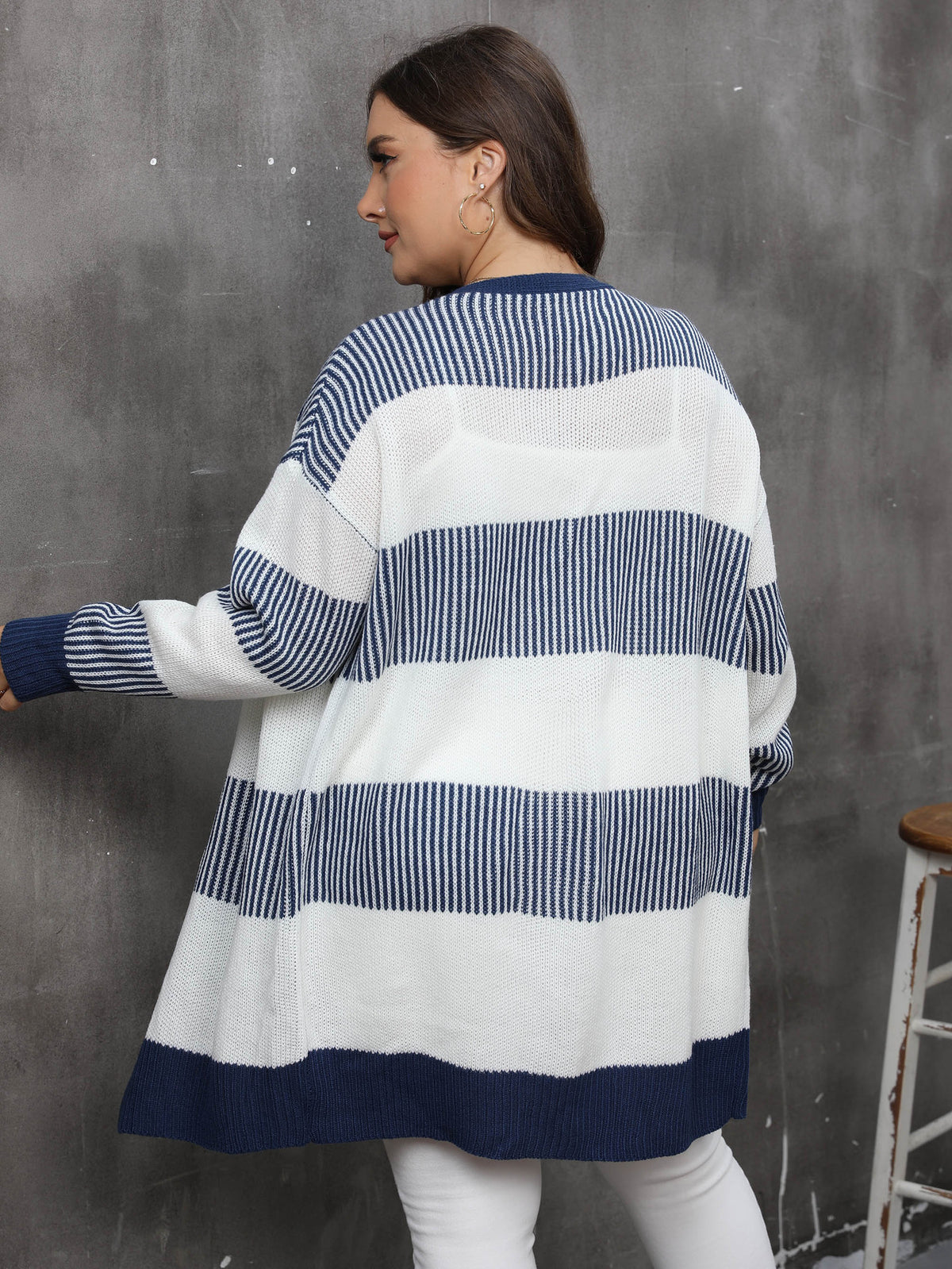 Navy Striped Open Cardigan