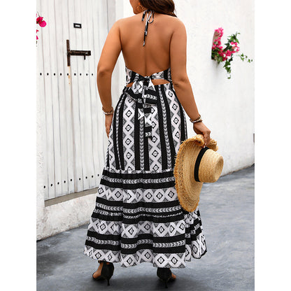 Halter Sleeveless Printed Backless Dress