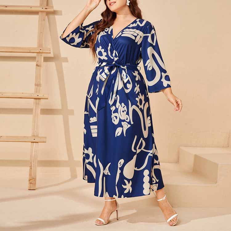 Navy Printed Wrap Dress