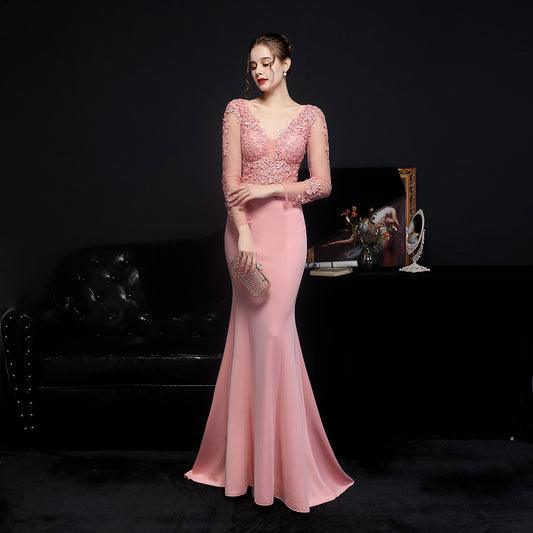 Full Craft Lace Fishtail Evening Dress