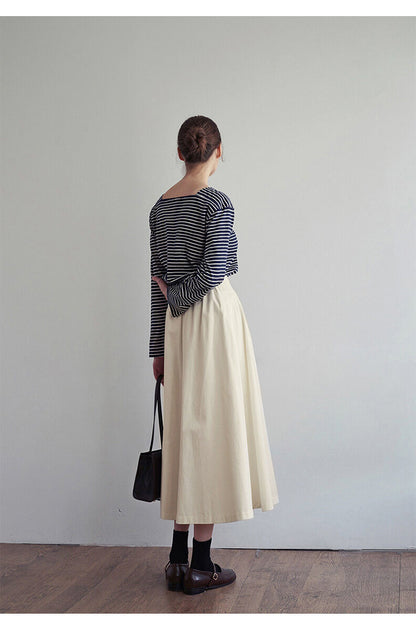 Pleated Apricot Cotton Skirt