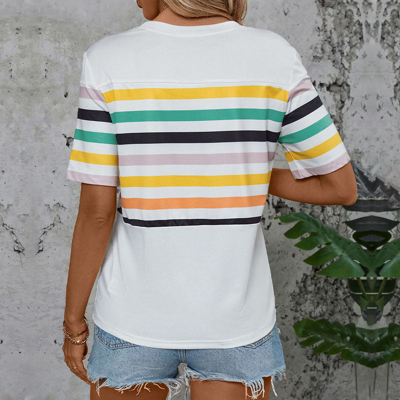 Color Striped Short Sleeved T shirt