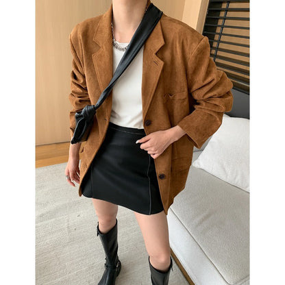 Faux Suede Loose Blazer