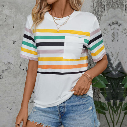Color Striped Short Sleeved T shirt
