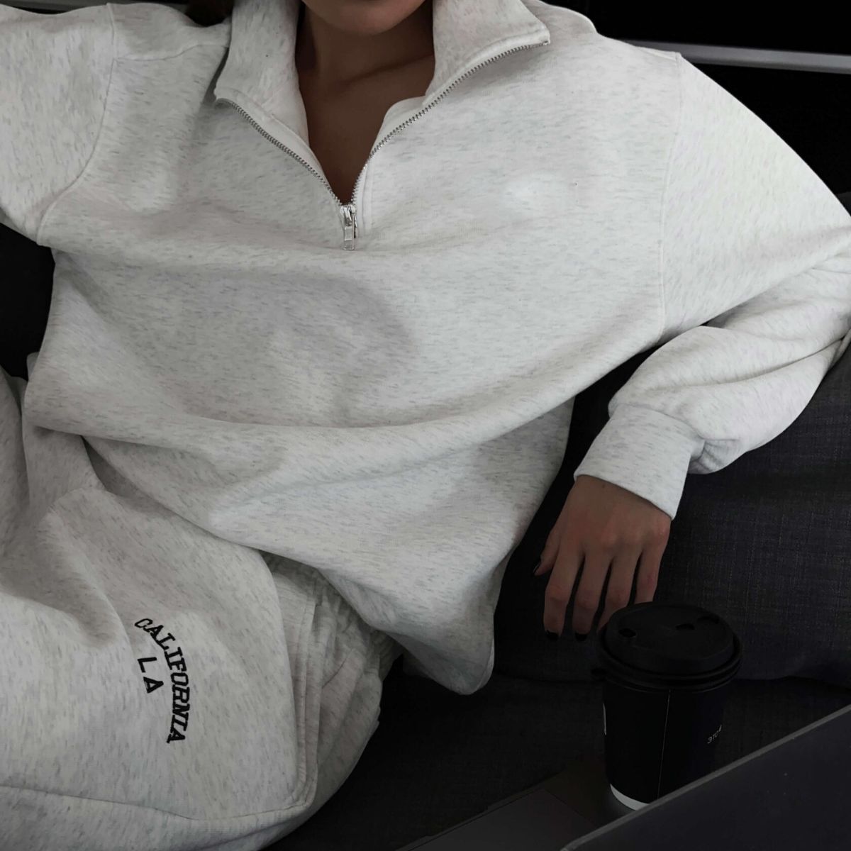 Fleece Lined Half Zipper Collared Sweatshirt