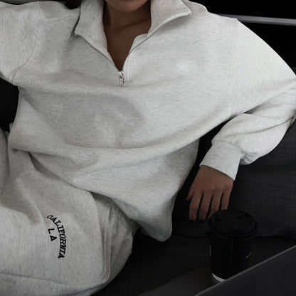 Fleece Lined Half Zipper Collared Sweatshirt
