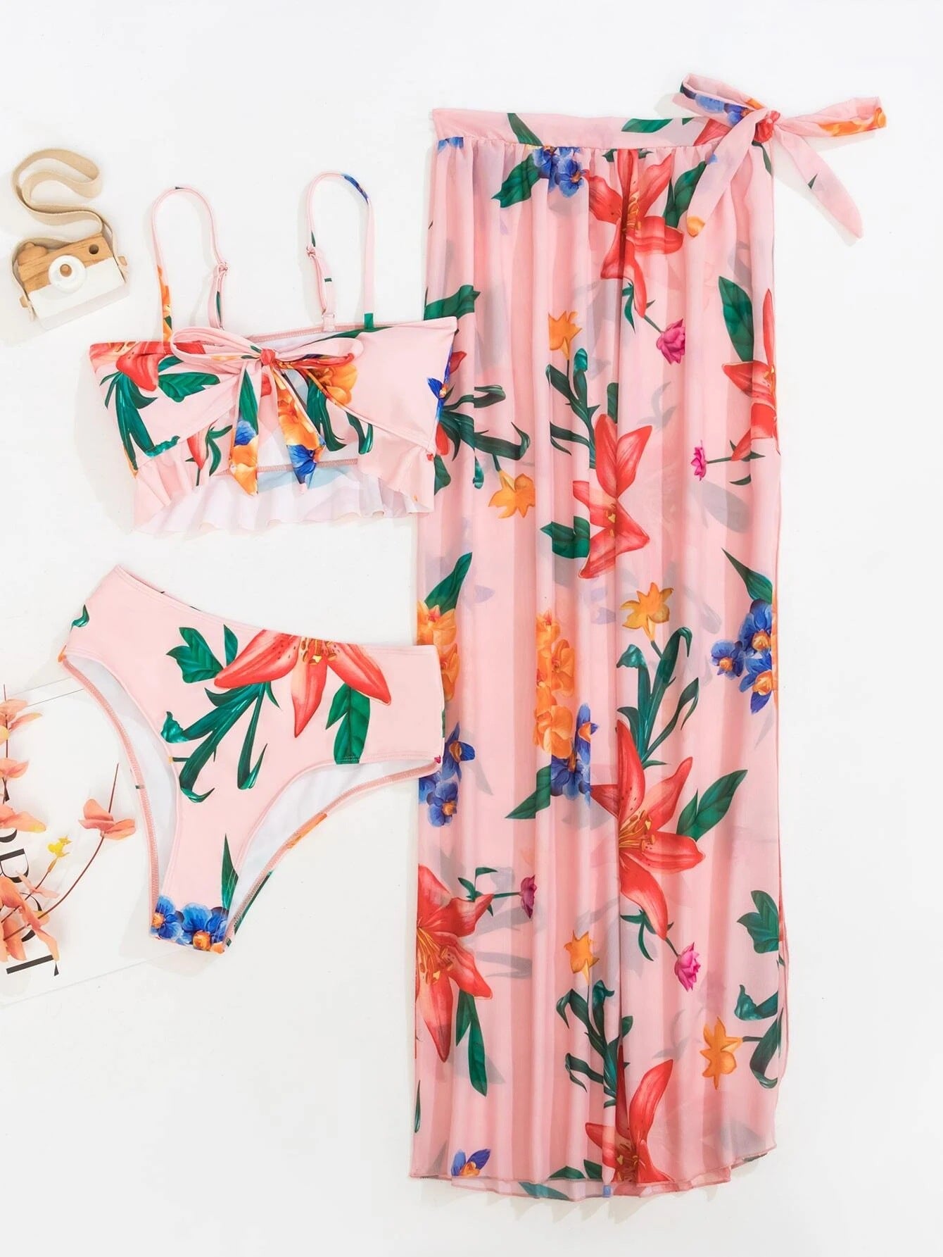 Floral Split Three Piece Bikini Set
