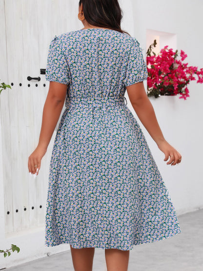 Blue Floral Square Neck Dress