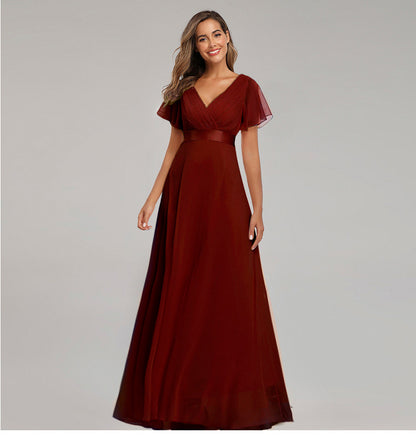 V-neck Chiffon Evening Dress