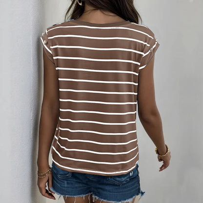 Summer Women Sleeveless Striped T shirt