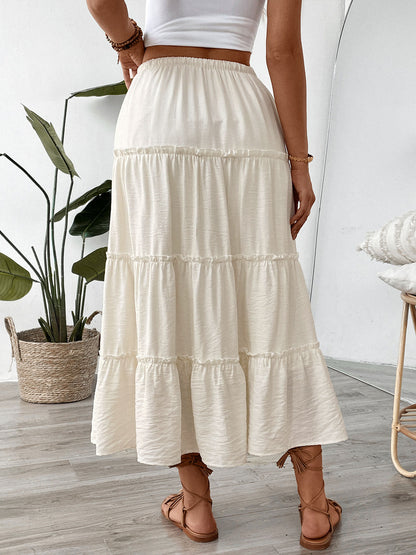 Ivory Tiered Midi Skirt