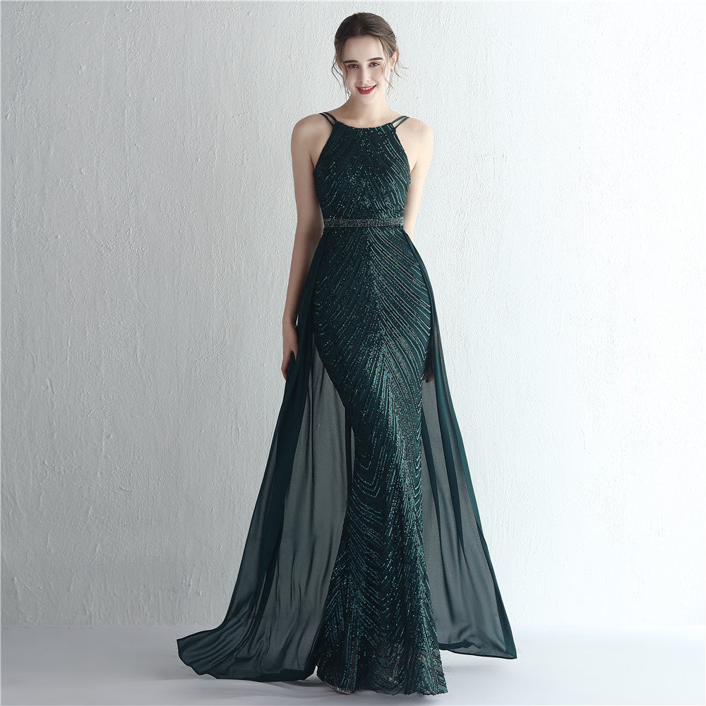Beaded Halter Elegant Gown