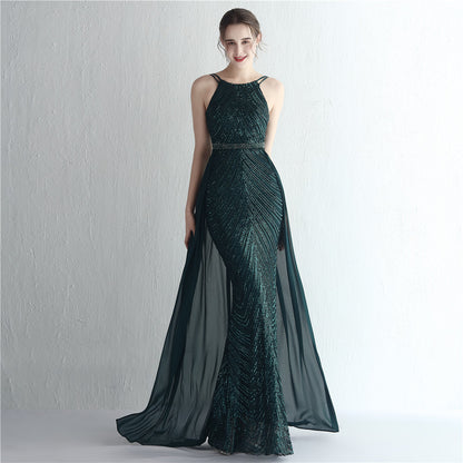 Beaded Halter Elegant Gown