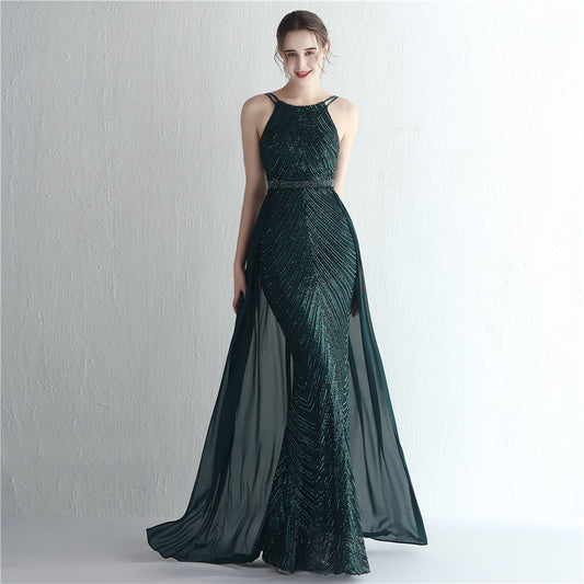 Beaded Halter Elegant Gown