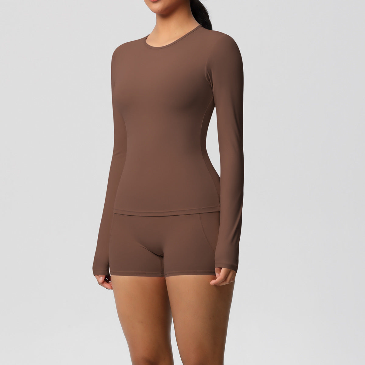 Tight Long Sleeve Top & Yoga Shorts Set