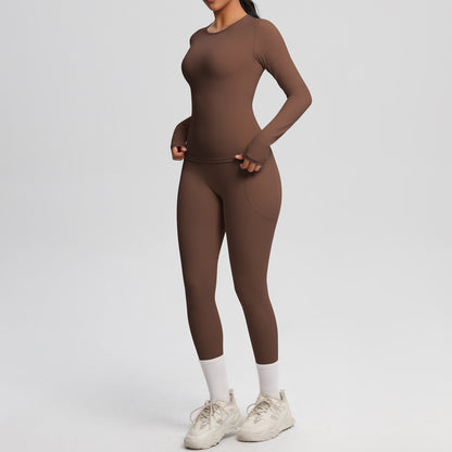 Long Sleeve Pocket Yoga Clothes Set