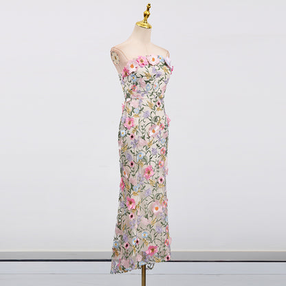 Three Dimensional Floral Strapless Dress