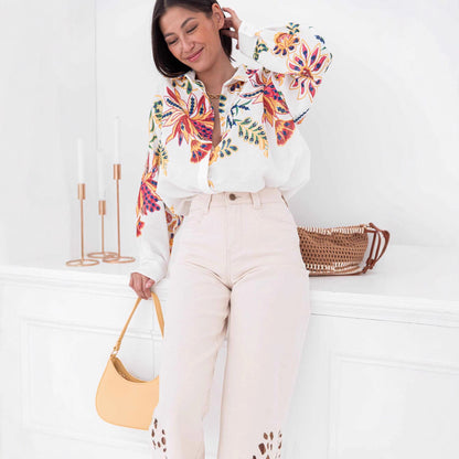 Floral Print Loose Button-down Shirt