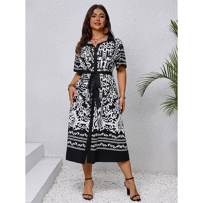 B&W Printed Shirt Dress