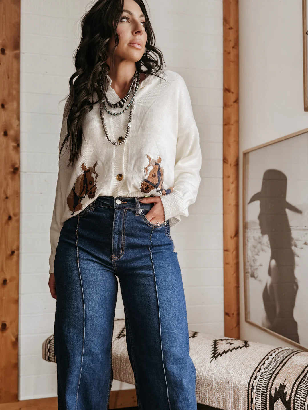 Washed Out Elastic Mid Waist Straight Cuffed Jeans