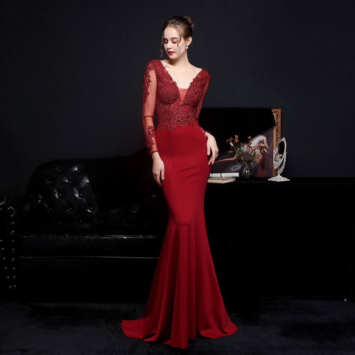 Full Craft Lace Fishtail Evening Dress