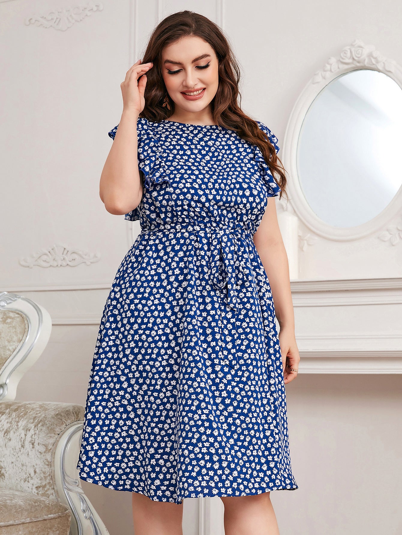 Blue Chiffon Floral Dress