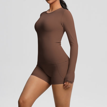 Tight Long Sleeve Top & Yoga Shorts Set