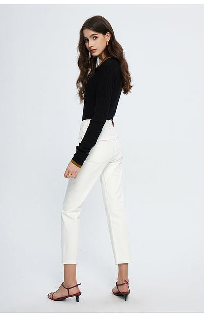 High End Red Edge White Cropped Jeans