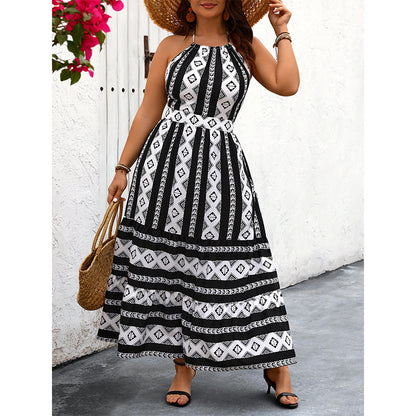 Halter Sleeveless Printed Backless Dress