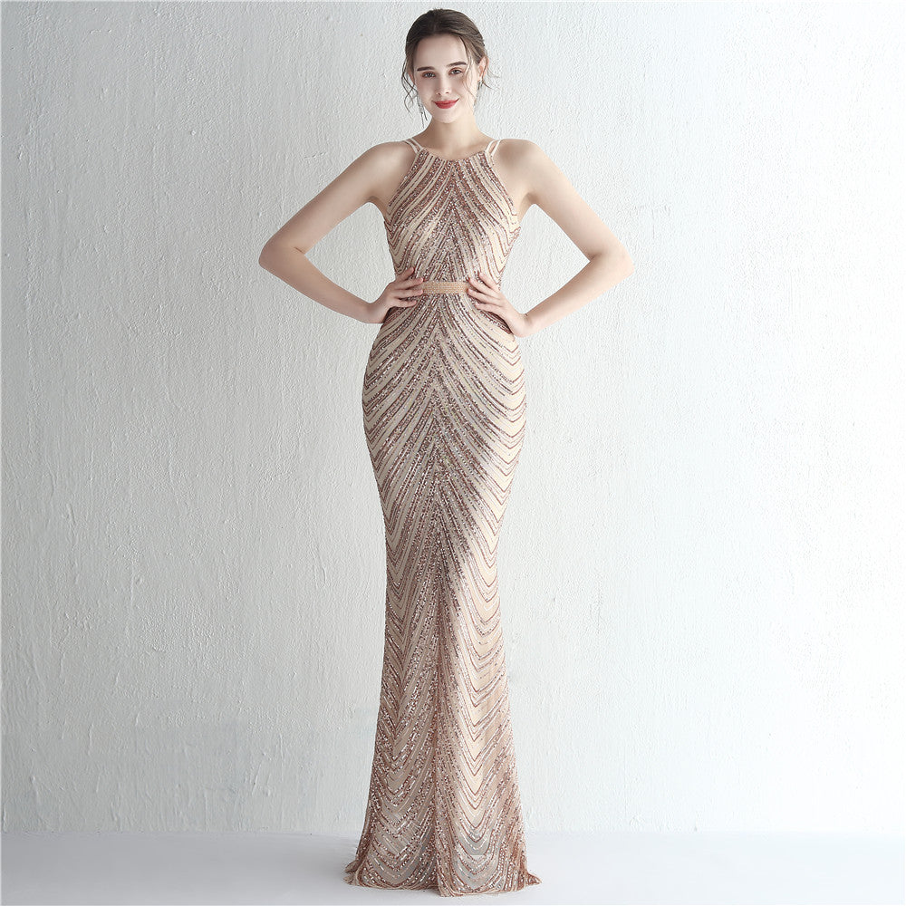 Beaded Halter Elegant Gown