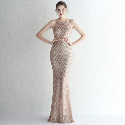Beaded Halter Elegant Gown
