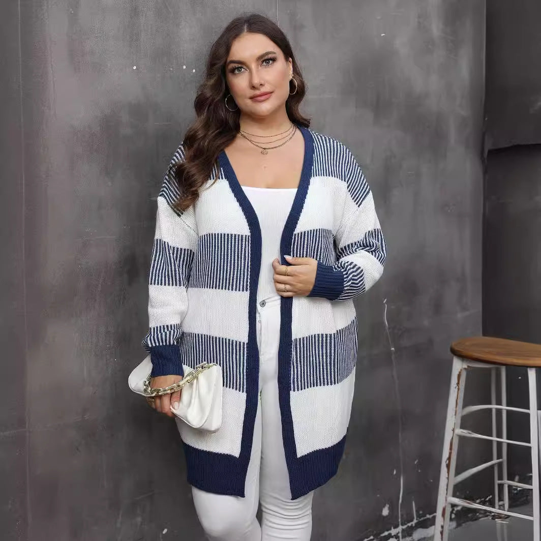 Navy Striped Open Cardigan