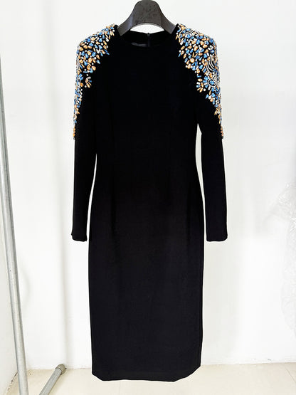 Rose Rhinestone Beads Mid Length Dress