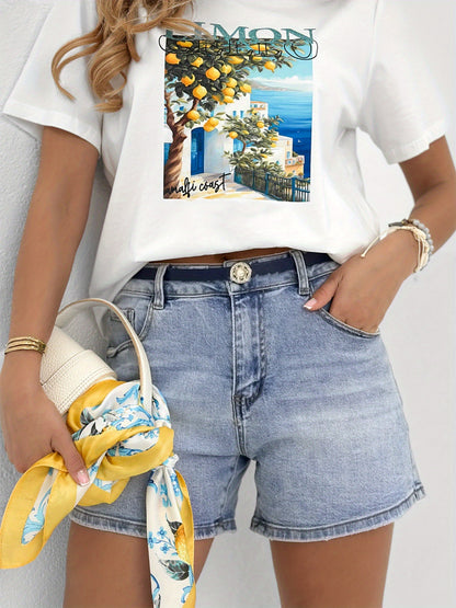 Mid-rise Washed Stretch Denim Shorts