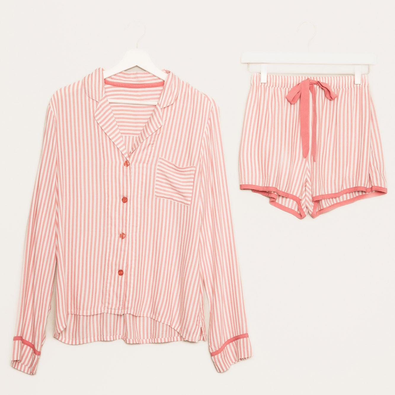 Candy Striped Pajamas Long Sleeve Shorts Set