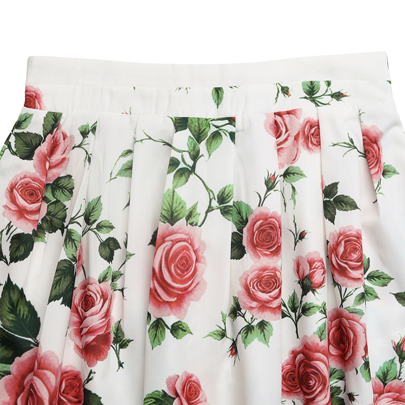 Rose Printed High Waist Skirt
