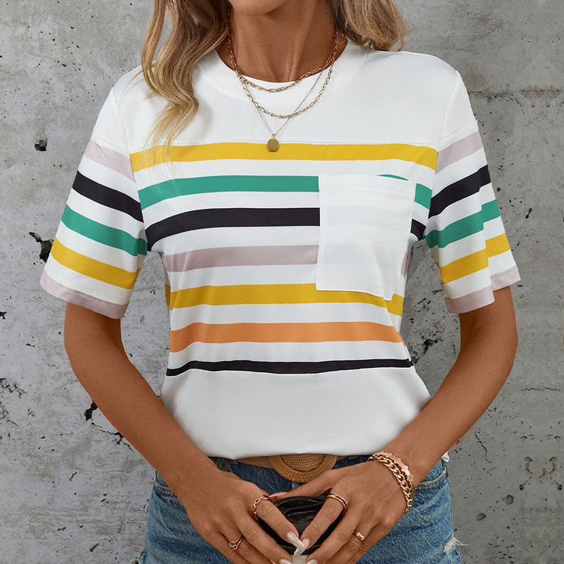 Color Striped Short Sleeved T shirt