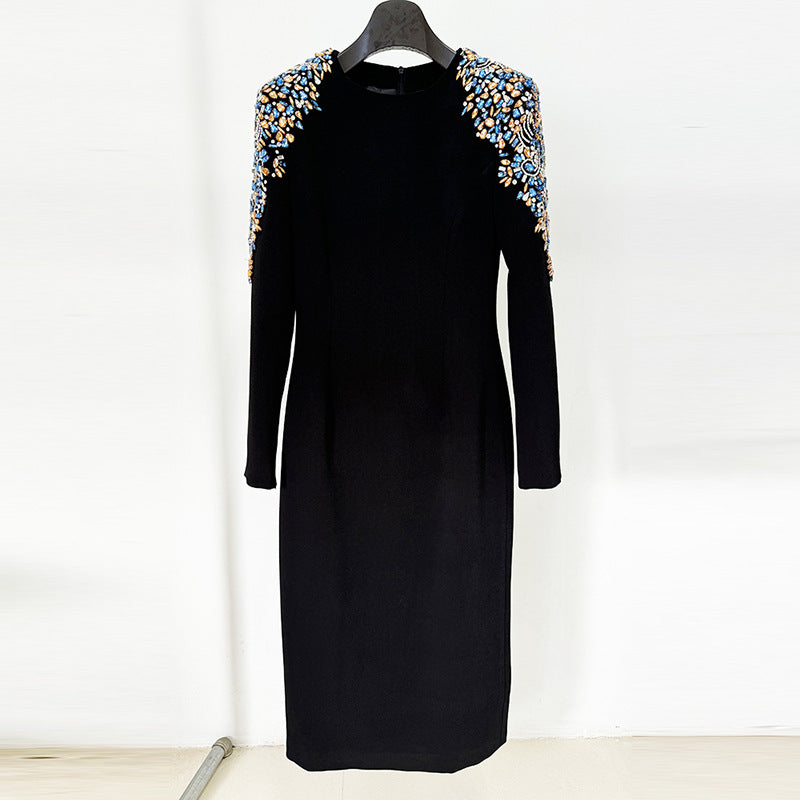 Rose Rhinestone Beads Mid Length Dress