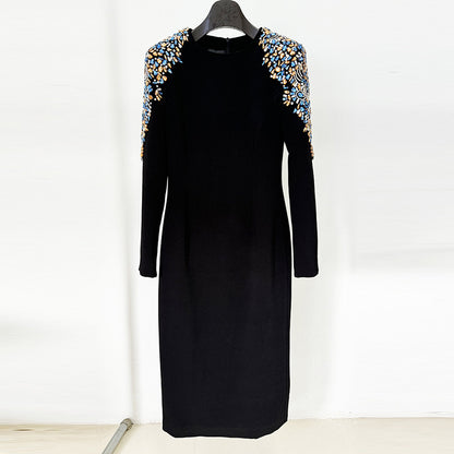 Rose Rhinestone Beads Mid Length Dress