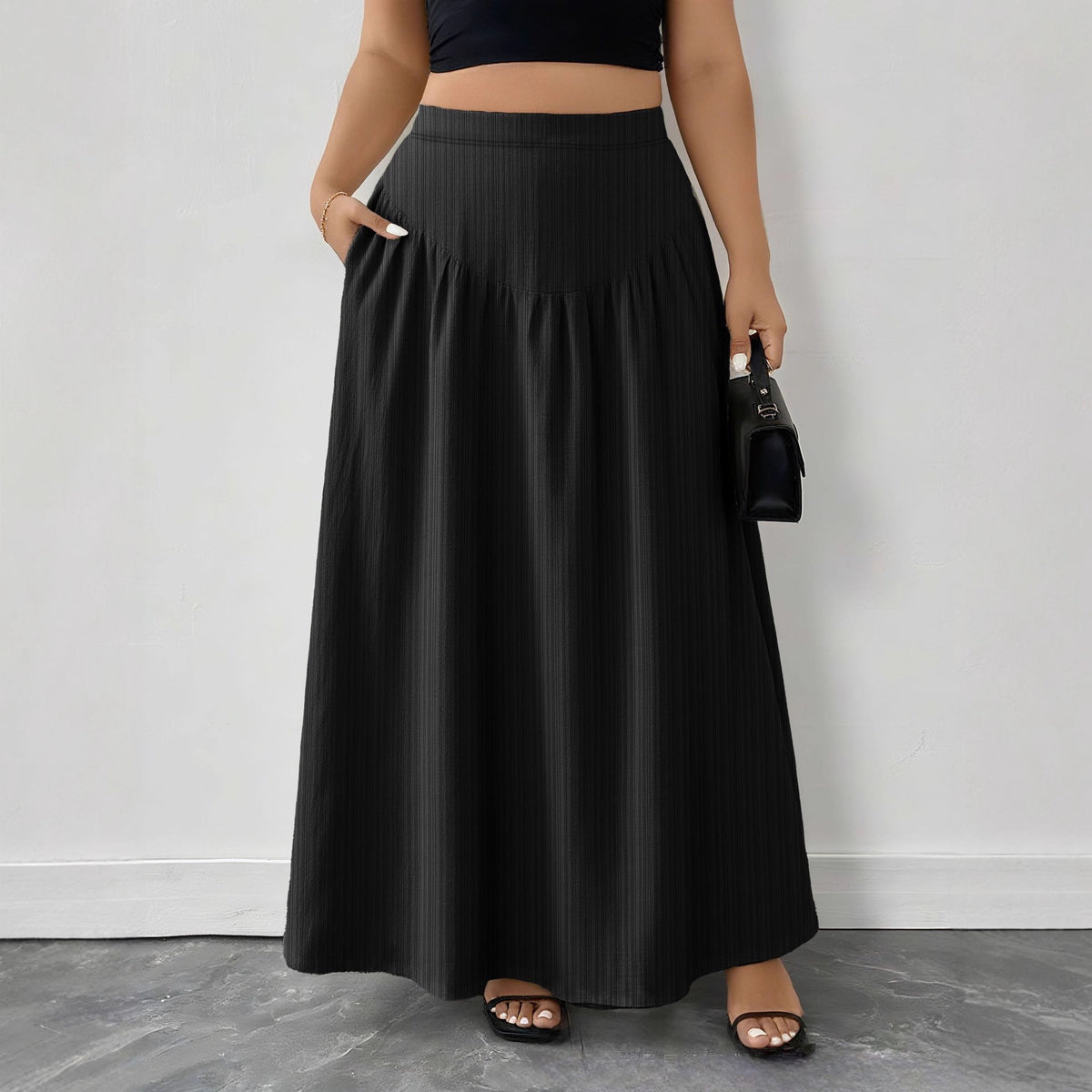 Black Pleated Maxi Skirt