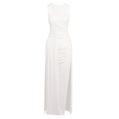 White Summer Asymmetric Maxi Split Dress