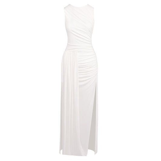 White Summer Asymmetric Maxi Split Dress