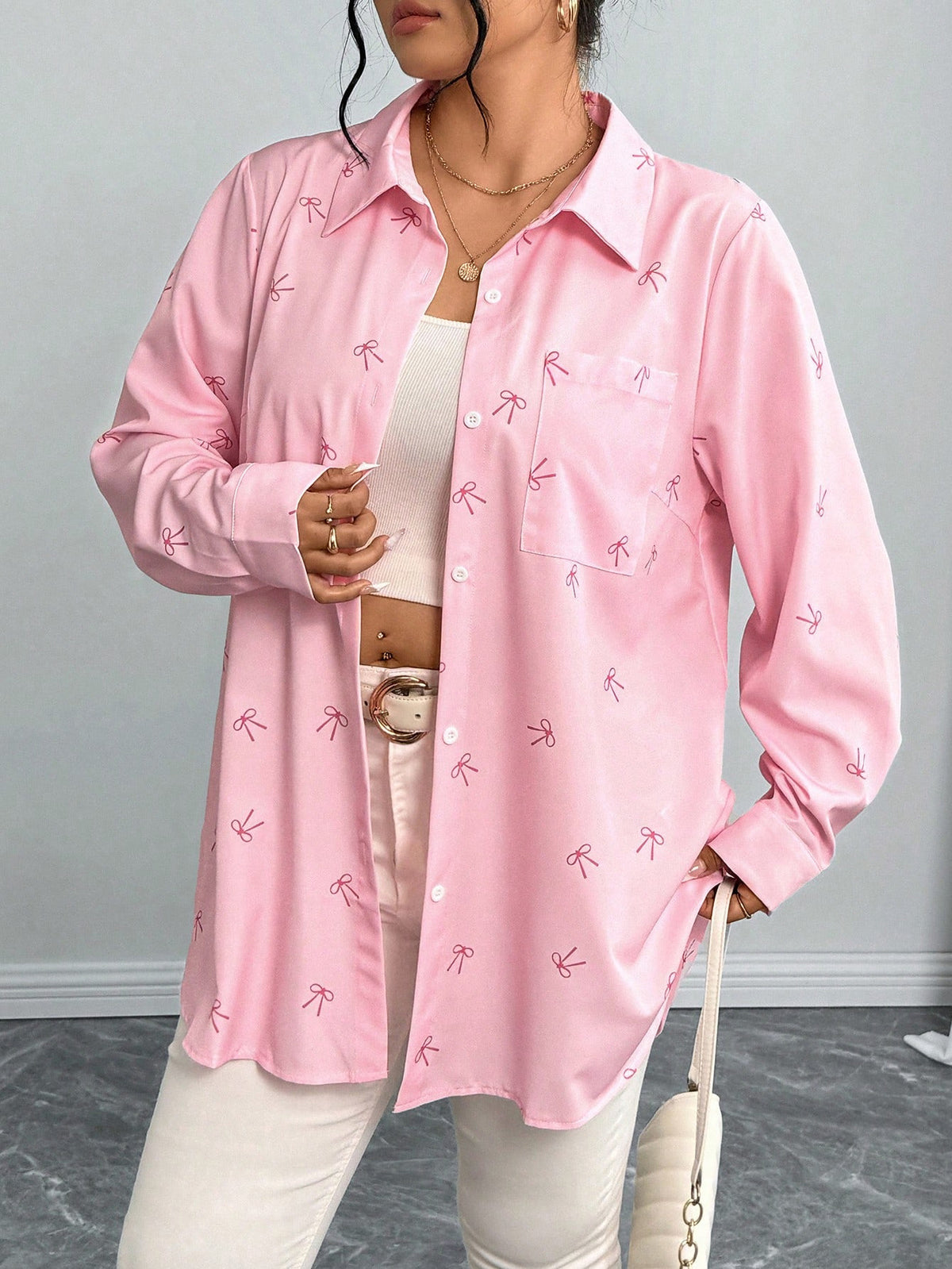 Bow Print Button down Shirt