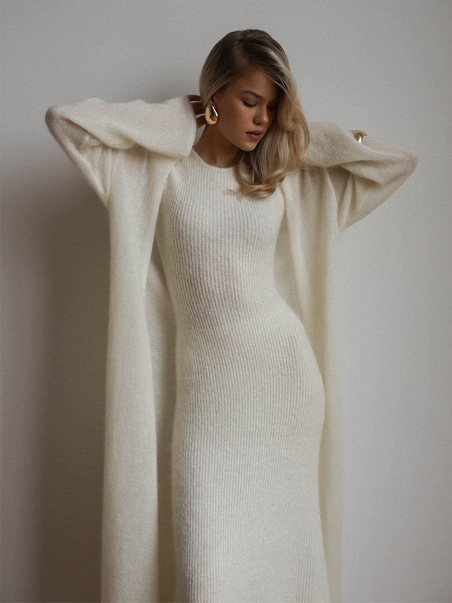 Knitted Cardigan & Dress Two-Piece Set