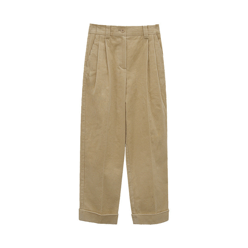 French Cotton Thick Corduroy Hemmed Straight Pants