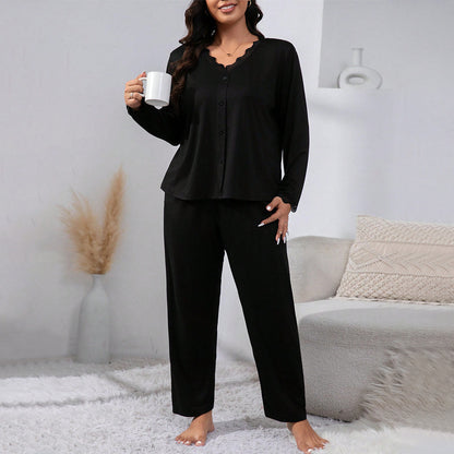 Curvy Black Two Piece Pajama Set