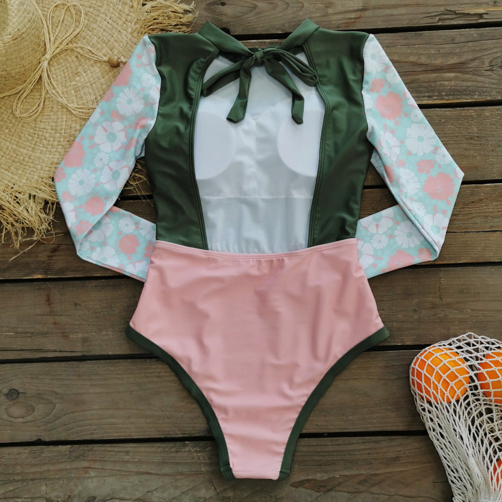 Patchwork Backless One-piece Swimsuit