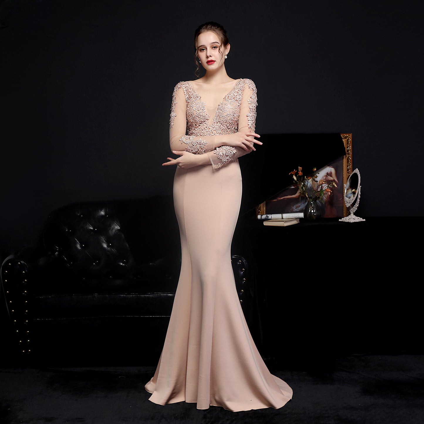 Full Craft Lace Fishtail Evening Dress